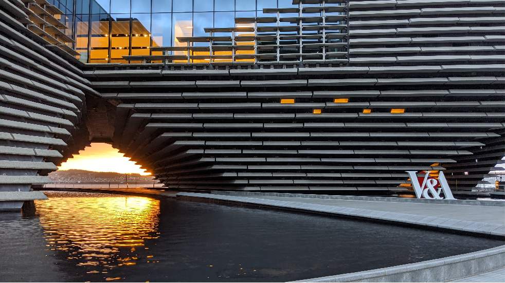 v&a museum in dundee at sunset